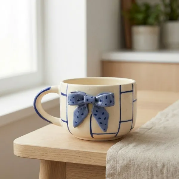 Cream_Premium_Quality_Ceramic_Blue_Bow_Grid_Cup_Pack_Of_2