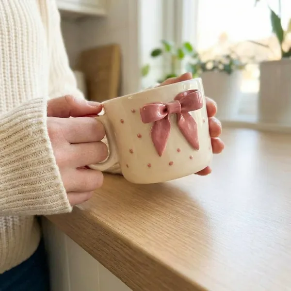 Cream_Premium_Quality_Ceramic_Pink_Bow_Polka_Mug_Pack_Of_2