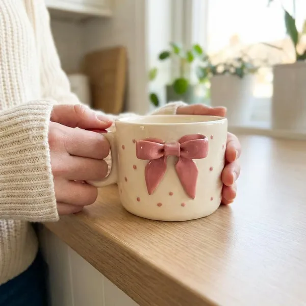 Cream_Premium_Quality_Ceramic_Pink_Bow_Polka_Mug_Pack_Of_2
