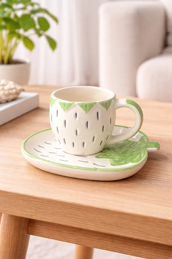 Cream_And_Green_Ceramic_Strawberry_Cup_Set