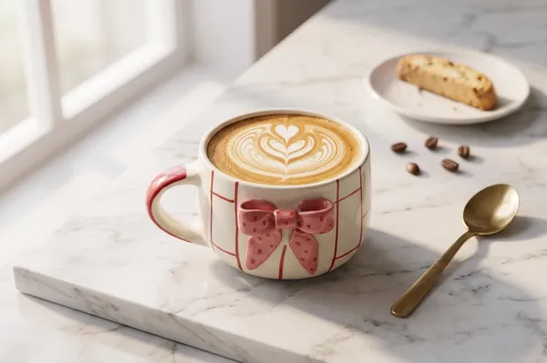 Cream_Premium_Quality_Ceramic_Red_Bow_Grid_Cup_