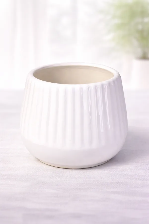 White_Ceramic_Flutted_Cylinder_Planter_