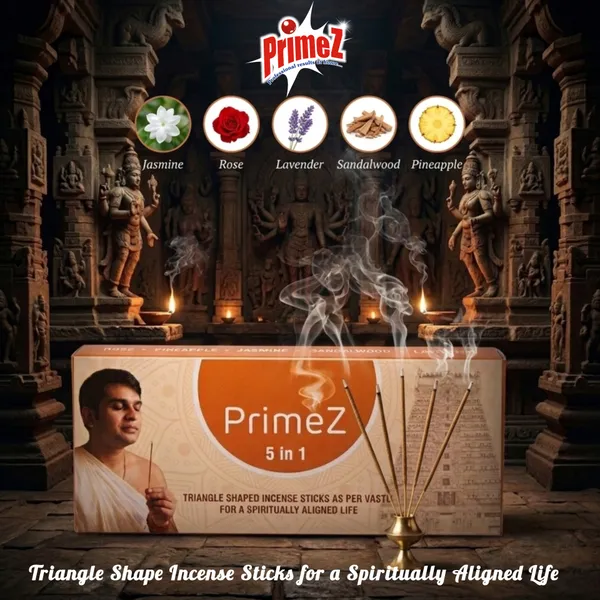 PrimeZ_5-in-1_Premium_Incense_Sticks_Combo__Rose,_Pineapple,_Jasmine,_Sandalwood_&_Lavender_|_Vastu-Compliant_Triangle_Agarbatti_for_Puja_&_Meditation