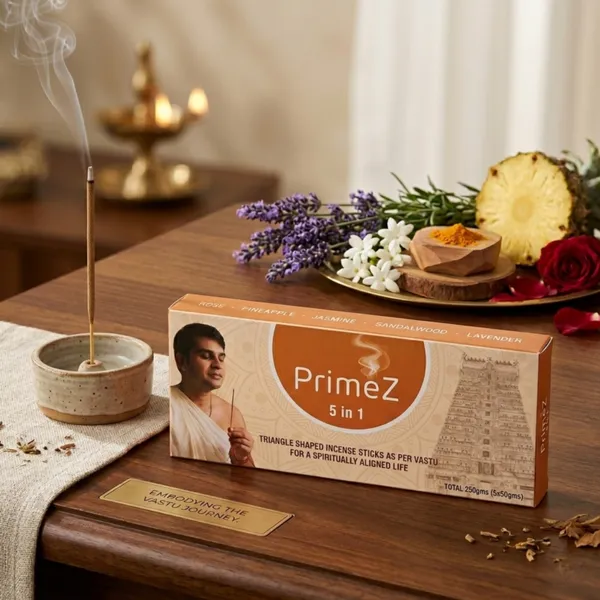 PrimeZ_5-in-1_Premium_Incense_Sticks_Combo__Rose,_Pineapple,_Jasmine,_Sandalwood_&_Lavender_|_Vastu-Compliant_Triangle_Agarbatti_for_Puja_&_Meditation