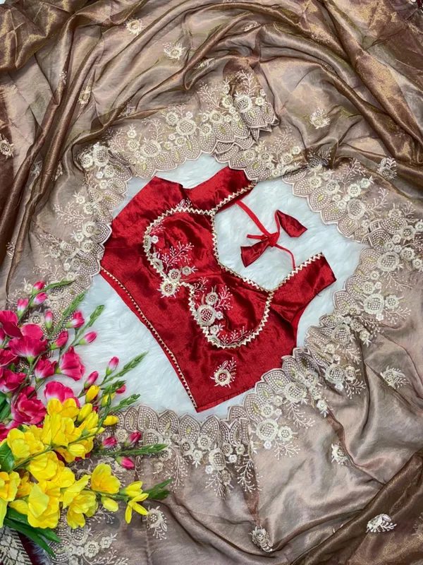 Brown_Tissue_Organza_Saree_For_Women