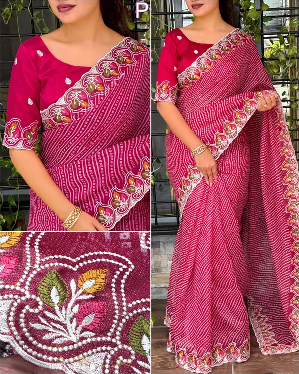 Red_Cotton_Satin_Saree_For_Women