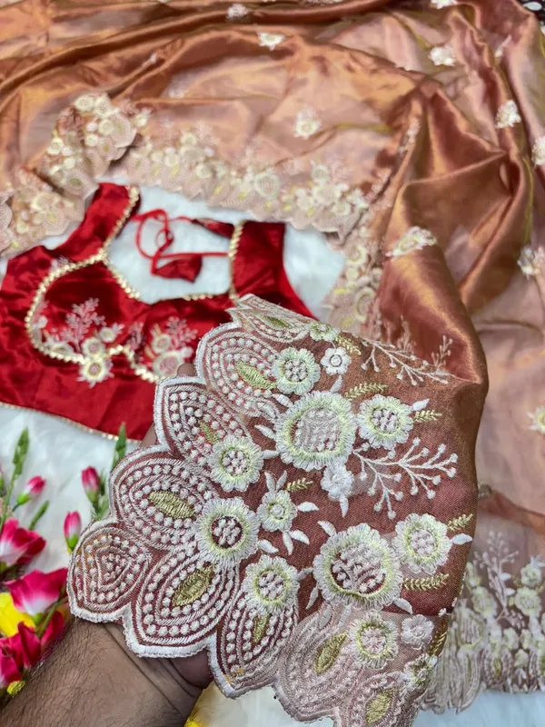 Brown_Tissue_Organza_Saree_For_Women