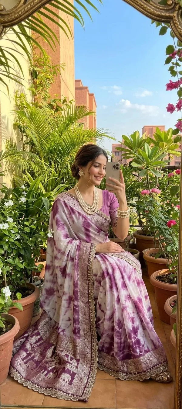 White_And_Purple_Pure_Viscose_Prism_Hand_Dying_Saree_For_Women