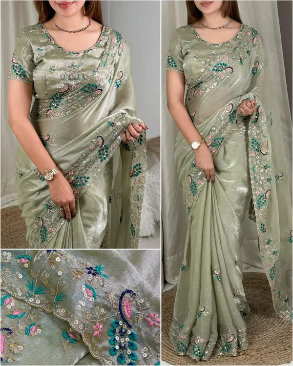 Green_Fandy_Chiffon_Saree_For_Women