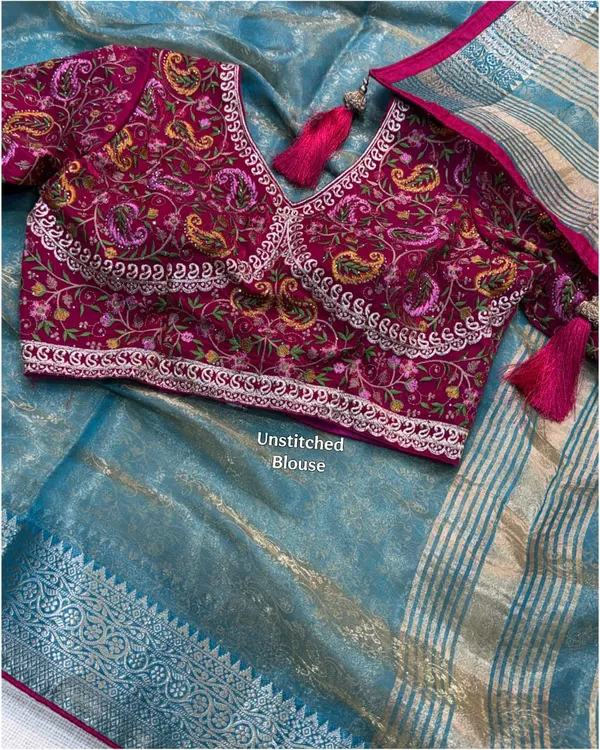 Blue_Fandy_Satin_Saree_For_Women