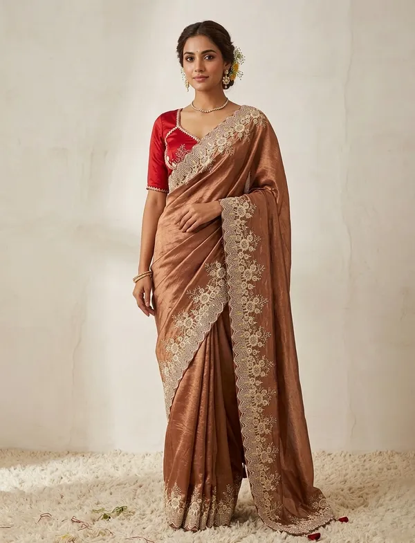 Brown_Tissue_Organza_Saree_For_Women