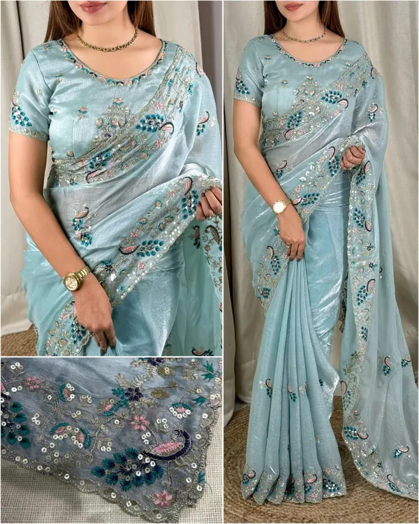 Blue_Fandy_Chiffon_Saree_For_Women