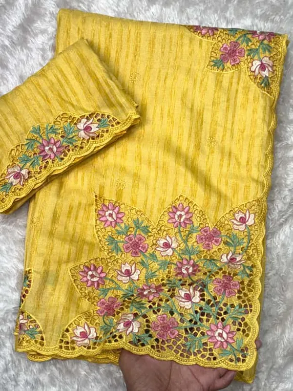 Yellow_Tussar_Cotton_Saree_For_Women