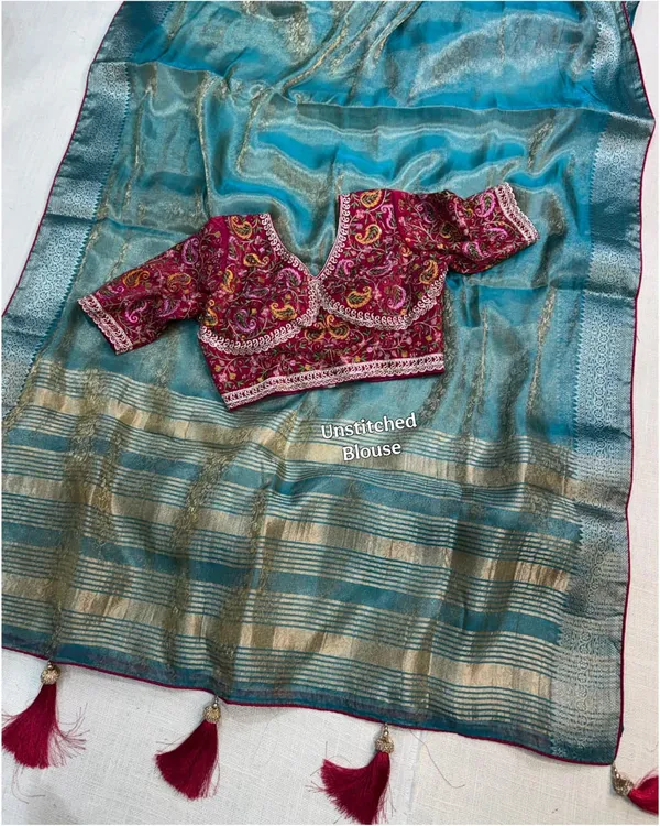 Blue_Fandy_Satin_Saree_For_Women