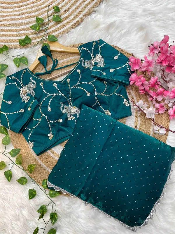 Teal_Fandy_Satin_Silk_Saree_For_Women