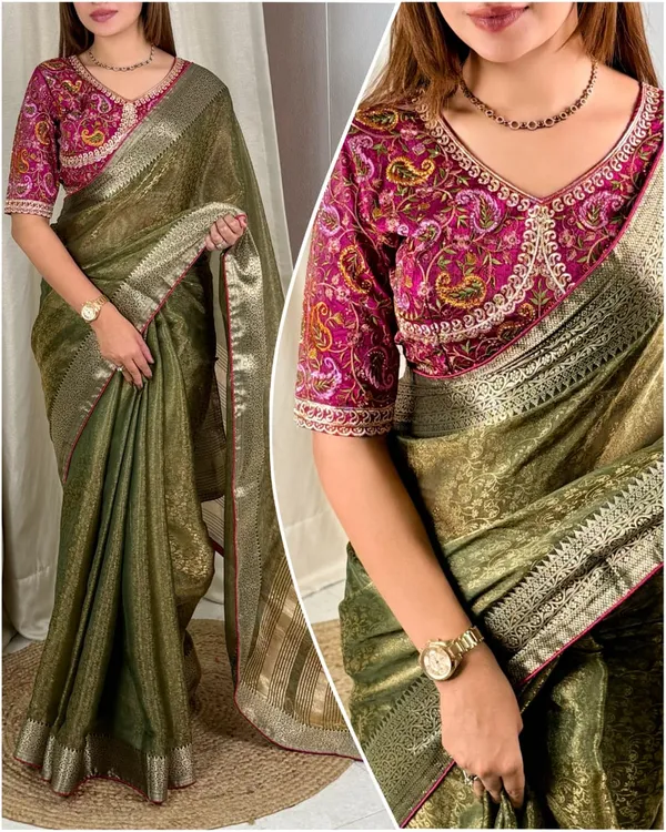 Green_Fandy_Satin_Saree_For_Women