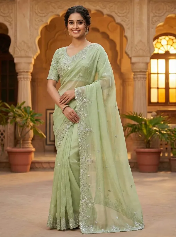 Green_Crunchy_Silk_Saree_For_Women