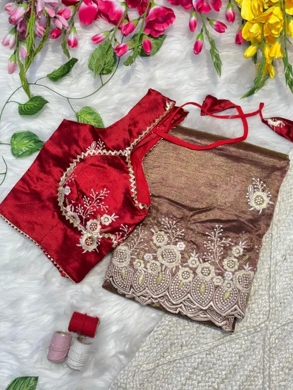 Brown_Tissue_Organza_Saree_For_Women