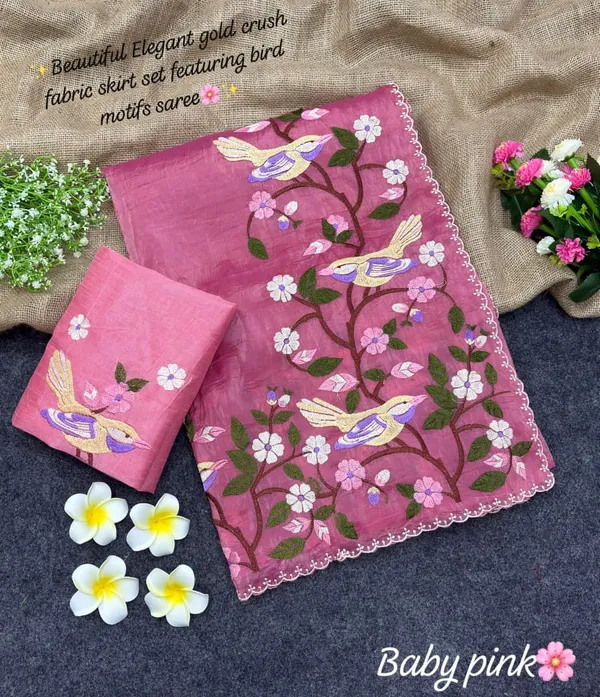 Pink_Fine_Gold_Crush_Saree_For_Women