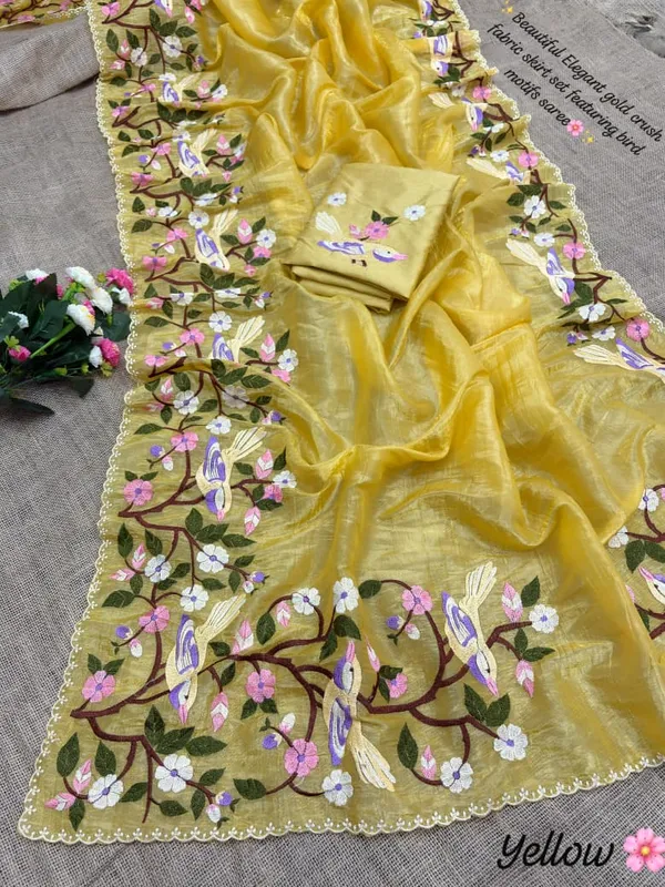 Yellow_Fine_Gold_Crush_Saree_For_Women