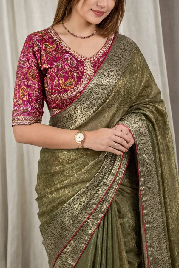 Green_Fandy_Satin_Saree_For_Women