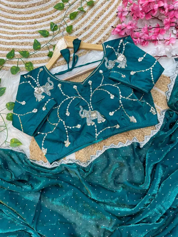 Teal_Fandy_Satin_Silk_Saree_For_Women