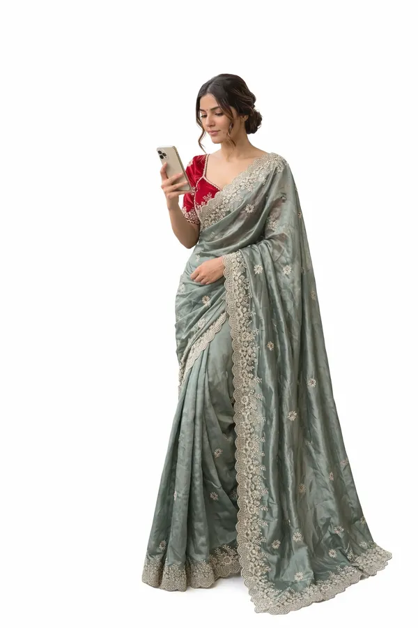 Grey_Tissue_Organza_Saree_For_Women