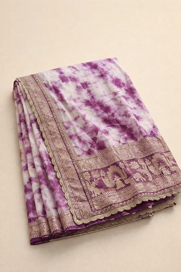 White_And_Purple_Pure_Viscose_Prism_Hand_Dying_Saree_For_Women