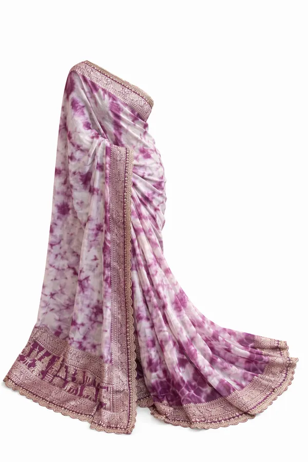 White_And_Purple_Pure_Viscose_Prism_Hand_Dying_Saree_For_Women