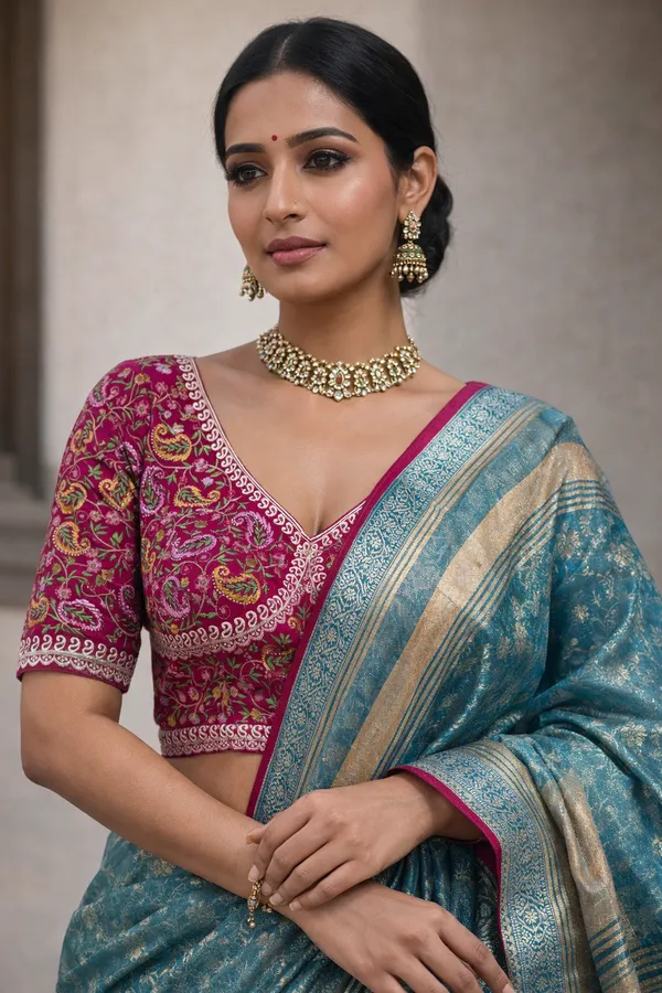 Blue_Fandy_Satin_Saree_For_Women