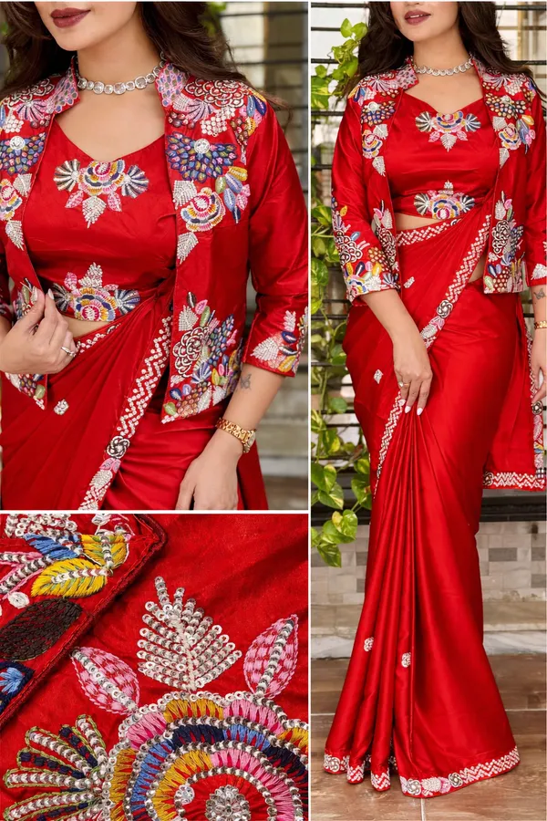 Red_BSY_Satin_Saree_For_Women