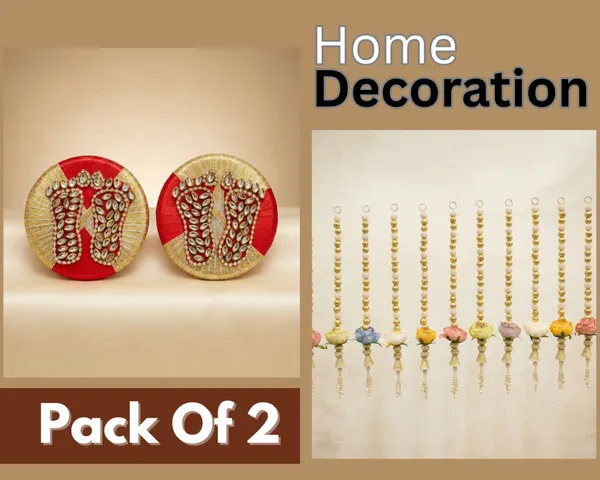 Multicolor_Pearl_Flower_Hanging_And_Red_And_Green_Laxmi_Ji_Charan_For_Home_Decoration_Combo_Pack_Of_2