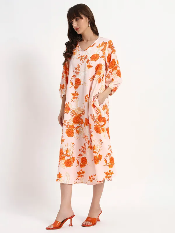 Blush_Orange_Cotton_Premium_and_Elegant_Blush_Floral_Midi_Kaftan_Dress_For_Women
