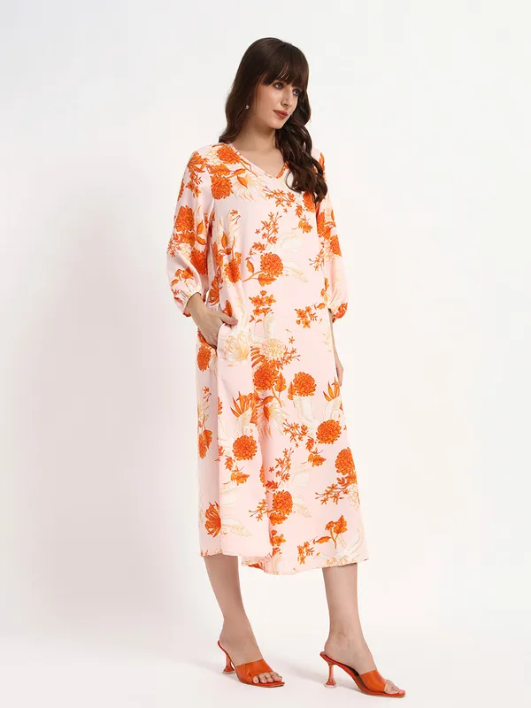 Blush_Orange_Cotton_Premium_and_Elegant_Blush_Floral_Midi_Kaftan_Dress_For_Women