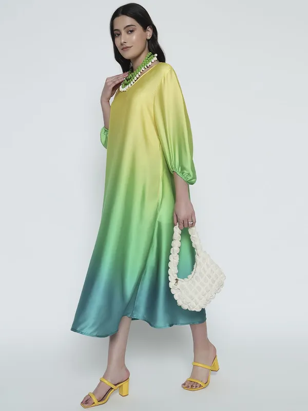 Green_Satin_Premium_and_Elegant_Tropical_Ombre_Satin_Swing_Dress_For_Women