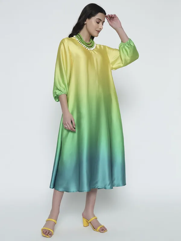 Green_Satin_Premium_and_Elegant_Tropical_Ombre_Satin_Swing_Dress_For_Women