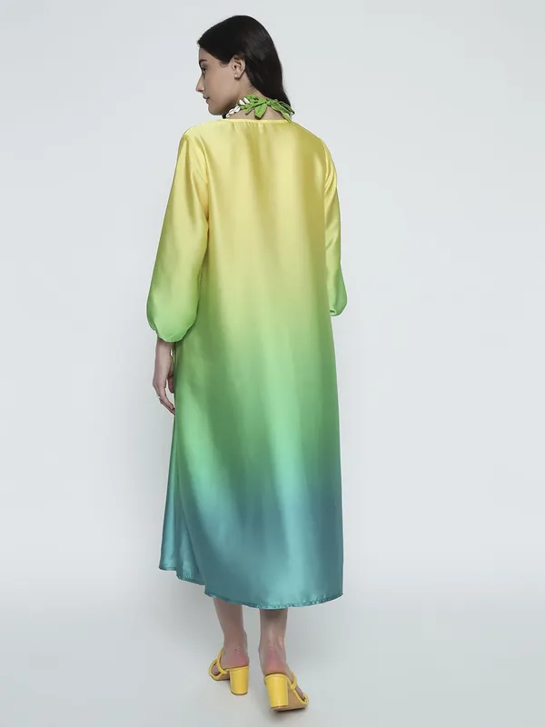 Green_Satin_Premium_and_Elegant_Tropical_Ombre_Satin_Swing_Dress_For_Women