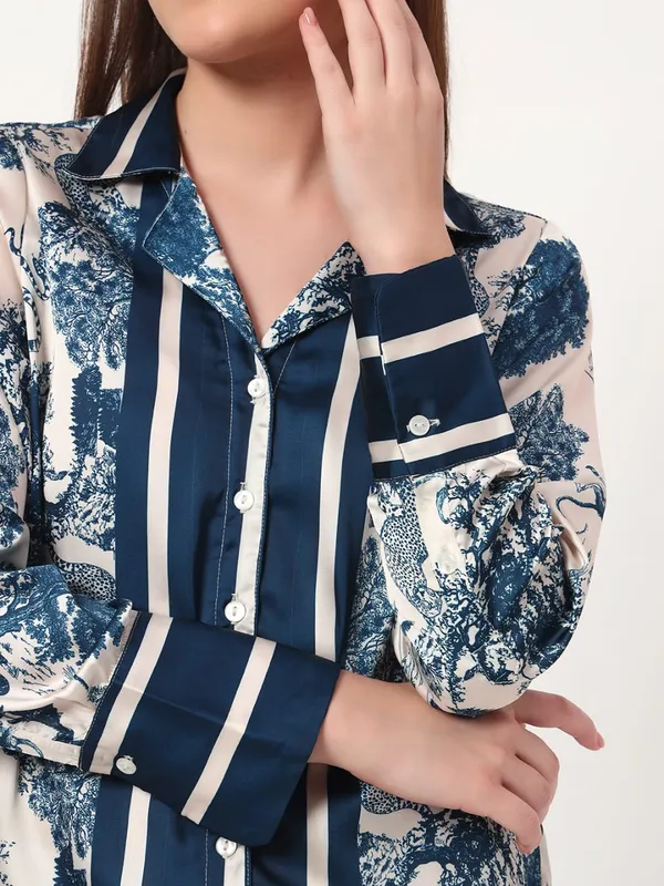 Blue_&_White_Satin_Premium_and_Elegant_Chic_Printed_Satin_Shirt_For_Women