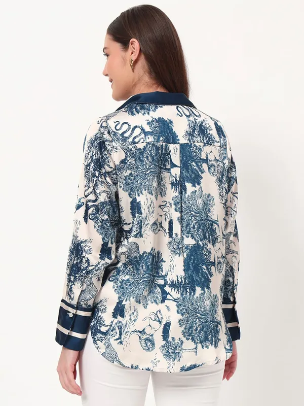 Blue_&_White_Satin_Premium_and_Elegant_Chic_Printed_Satin_Shirt_For_Women