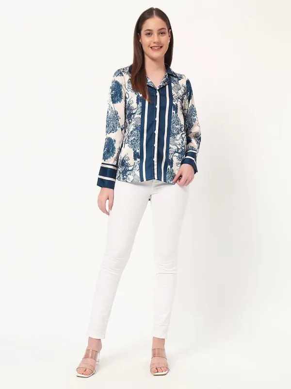 Blue_&_White_Satin_Premium_and_Elegant_Chic_Printed_Satin_Shirt_For_Women