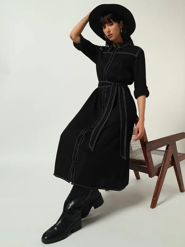 Black_Cotton_Premium_and_Elegant_Button-Down_Belted_Shirt_Dress_For_Women