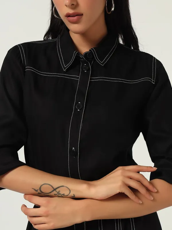 Black_Cotton_Premium_and_Elegant_Button-Down_Belted_Shirt_Dress_For_Women