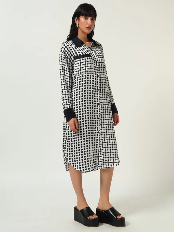 Black_&_White_Cotton_Premium_and_Elegant_Monochrome_Polka_Dot_Shirt_Dress_For_Women