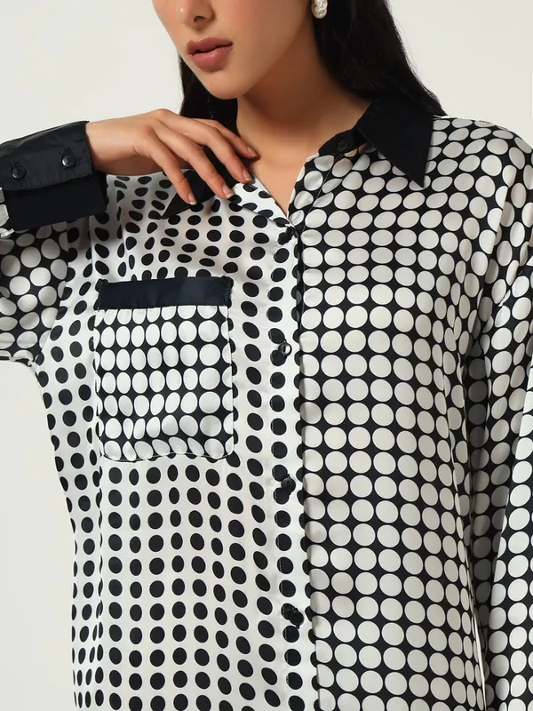 Black_&_White_Cotton_Premium_and_Elegant_Monochrome_Polka_Dot_Shirt_Dress_For_Women