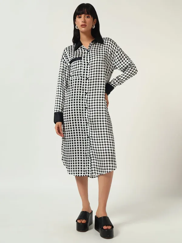 Black_&_White_Cotton_Premium_and_Elegant_Monochrome_Polka_Dot_Shirt_Dress_For_Women