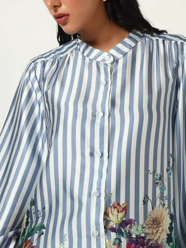 Blue_Cotton_Premium_and_Elegant_Striped_Floral_Shirt_For_Women