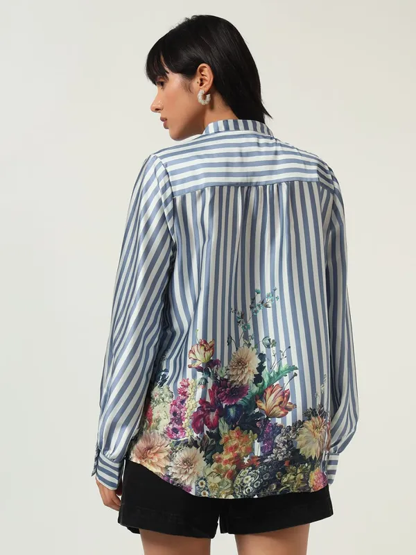 Blue_Cotton_Premium_and_Elegant_Striped_Floral_Shirt_For_Women