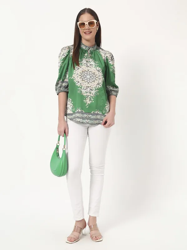Green_Cotton_Premium_and_Elegant_Printed_Puff_Sleeve_Top_For_Women