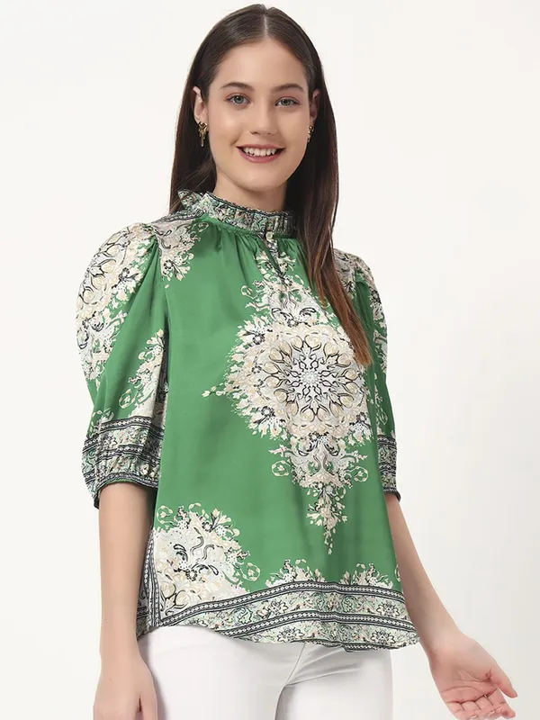 Green_Cotton_Premium_and_Elegant_Printed_Puff_Sleeve_Top_For_Women