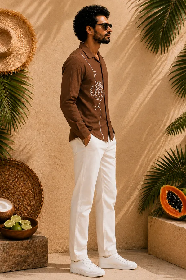 Men’s_Brwon_Embroidered_Full-Sleeve_Shirt